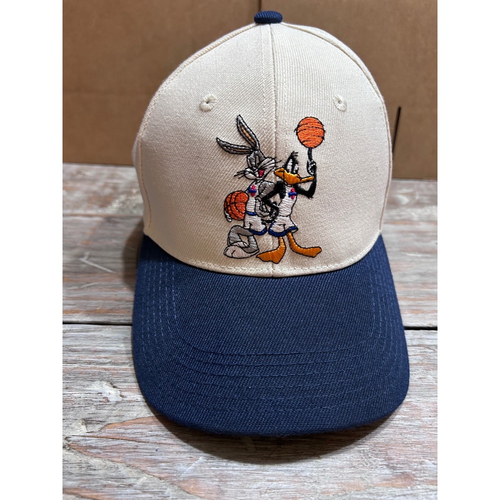 Space Jam 30th Anniversary Bugs Bunny Daffy Duck Snapback Hat Cream Navy Blue